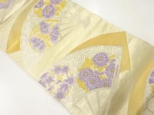 アンティーク　扇に菊・牡丹模様織出し袋帯（材料）